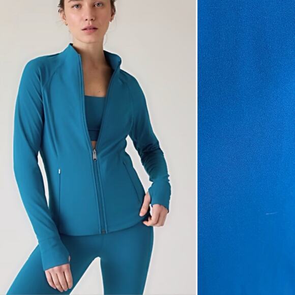 Athleta Salutation Full Zip Jacket Womens Medium Blue Athleisure Workout Pockets - Picture 1 of 12